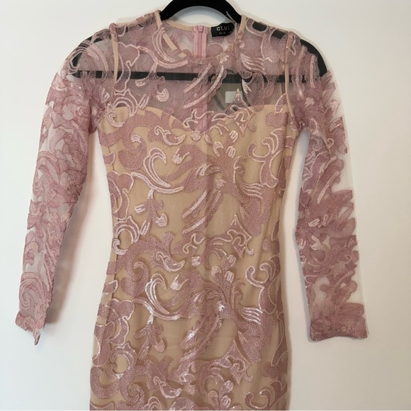 ASOS Club Sequined Pink Occasional Mermaid Long Sleeves Dress Size 2 - Picture 2 of 11